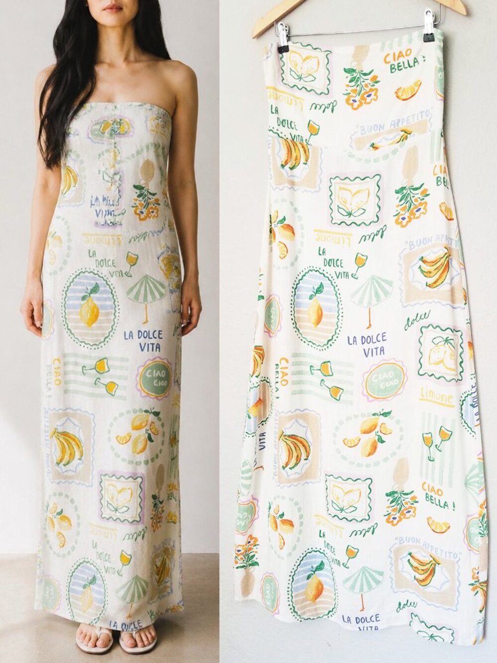 Anthropologie Paper Heart Novelty Vacation Linen Blend Strapless Maxi Dress L